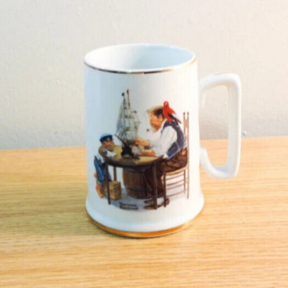 Vintage Norman Rockwell Mugs with Gold Trim | Set of 3